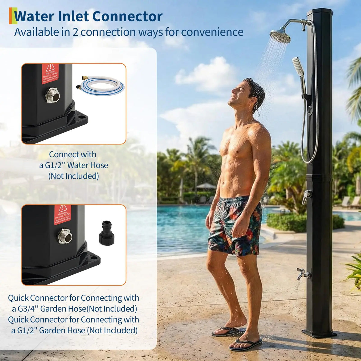 HiMISS Solar Heated Freestanding Pool Shower Kit Handheld Foot Faucet