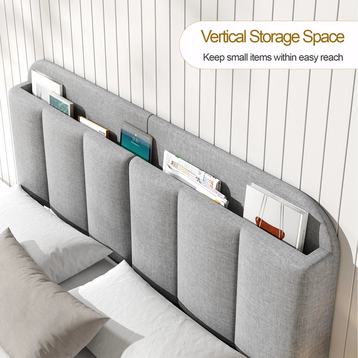 Onbrill Adjustable Headboard With Integrated RGB LED Storage Design