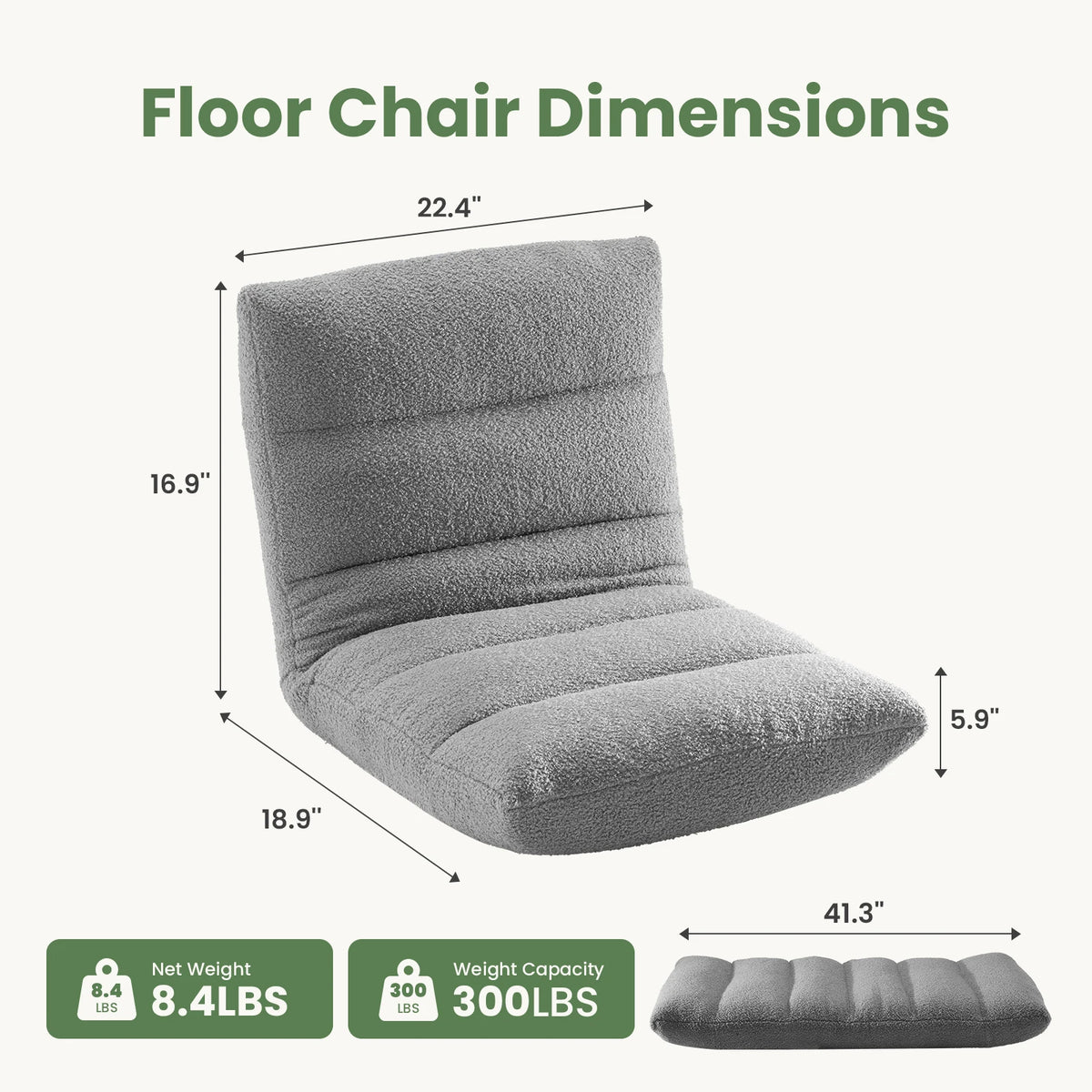 JHK Foldable Floor Chair Featuring Supportive Backrest and Teddy Velvet
