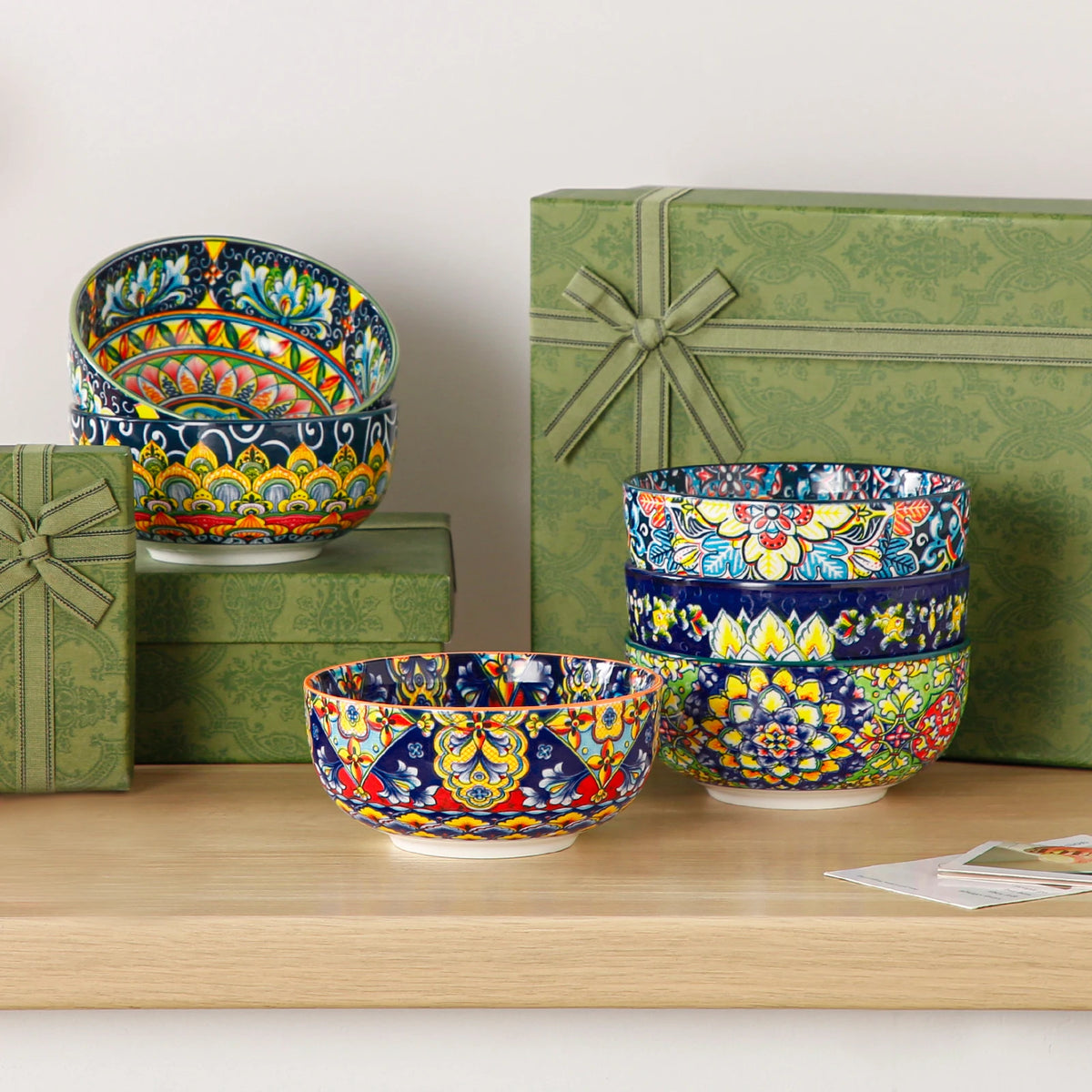 MALACASA Ceramic Bowls Set With Bohemian Floral Pattern Design
