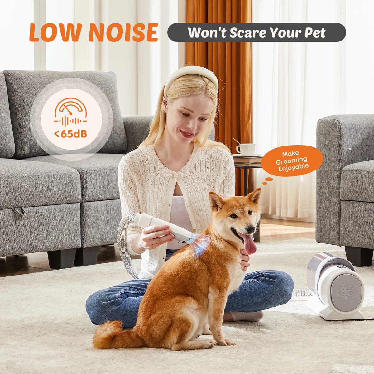 Pet Grooming Vacuum Kit With Cordless Low-Noise Clippers And Tools