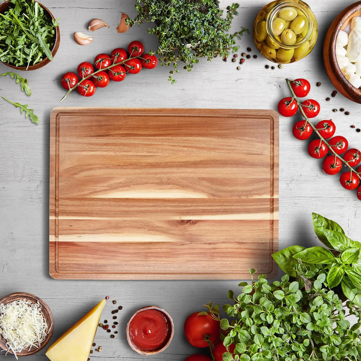 Large Wooden Cutting Board With Juice Groove For Kitchen Charcuterie