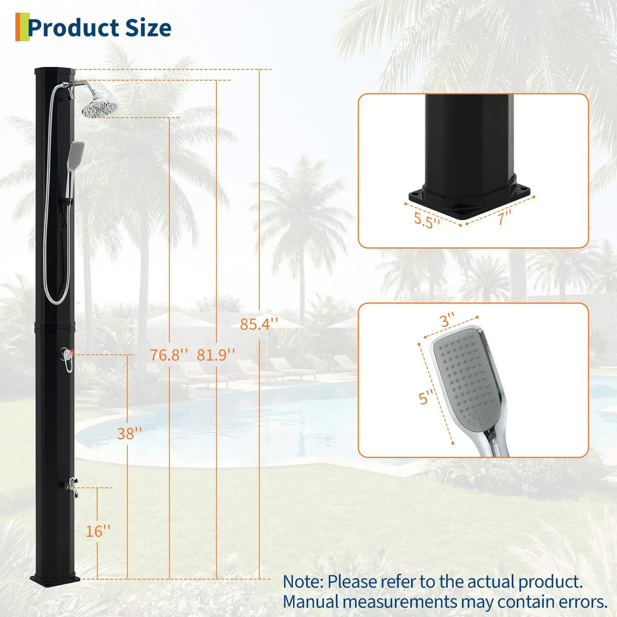 HiMISS Solar Heated Freestanding Pool Shower Kit Handheld Foot Faucet
