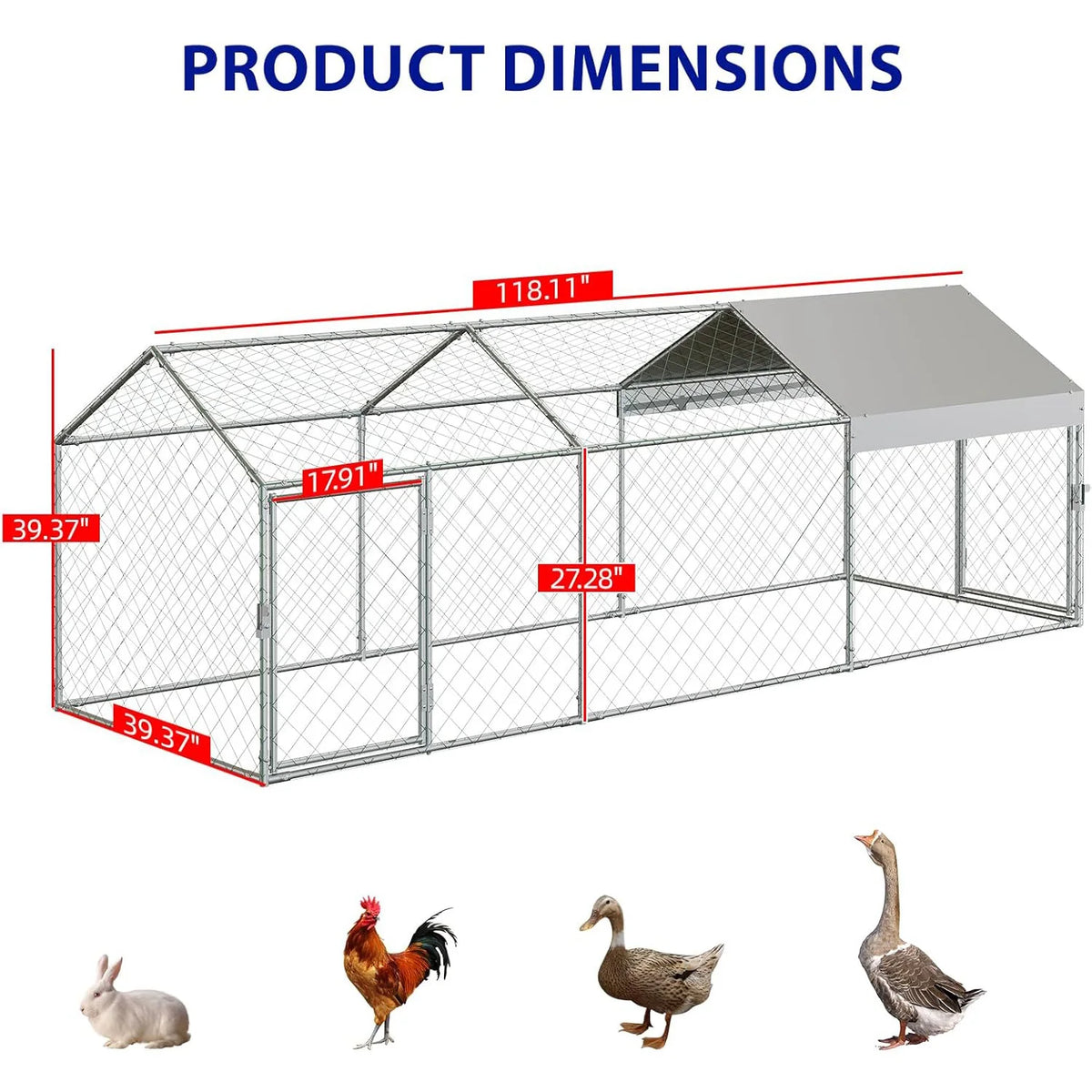 HiMISS Portable Metal Chicken Coop With Waterproof Run Cover