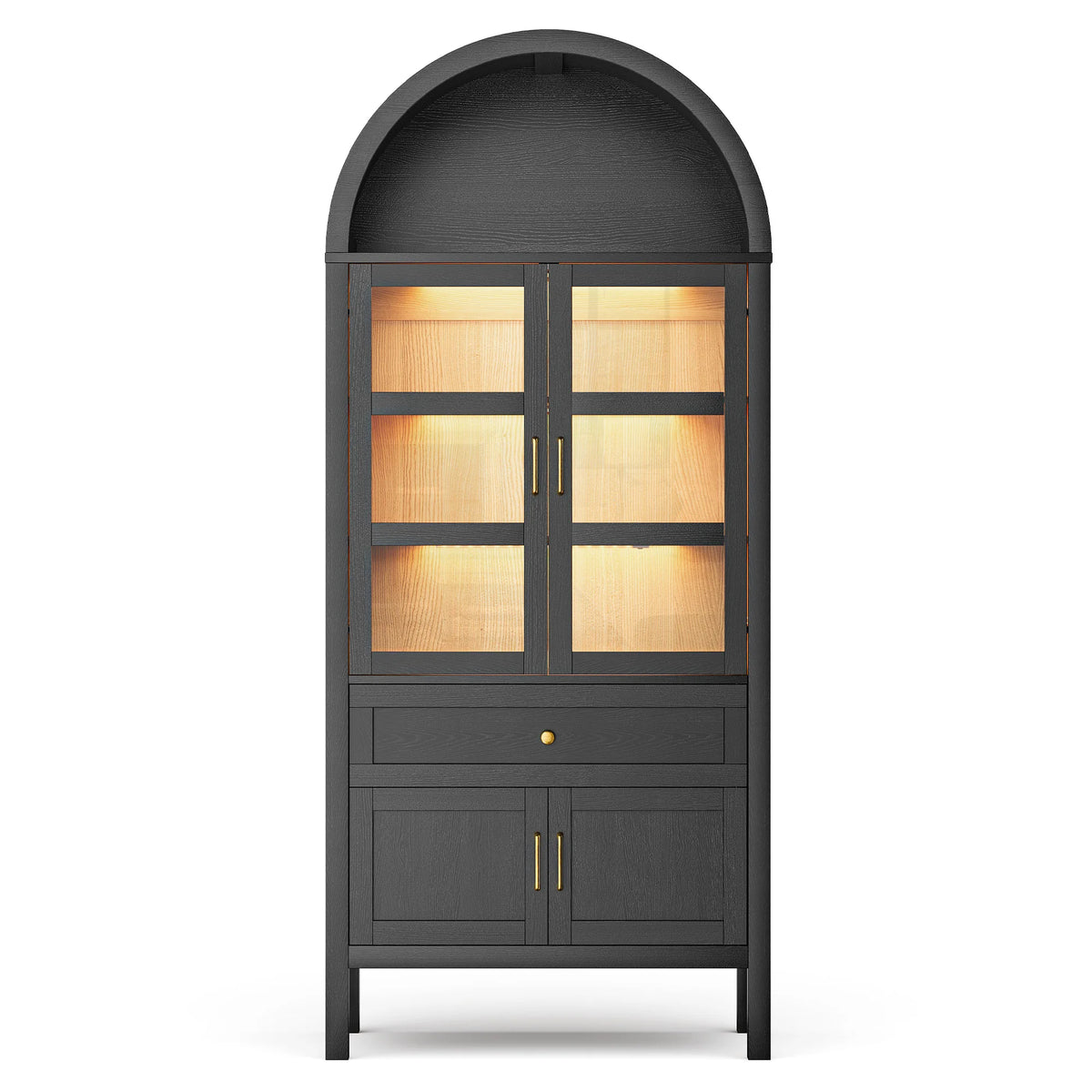 Cottinch Arched Wooden Storage Cabinet With Dimmable Led Shelves