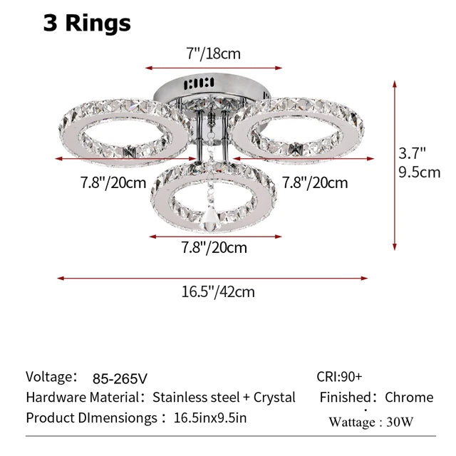 GreeLustr Modern LED Crystal Ring Pendant Chandelier Luxury Home Lighting