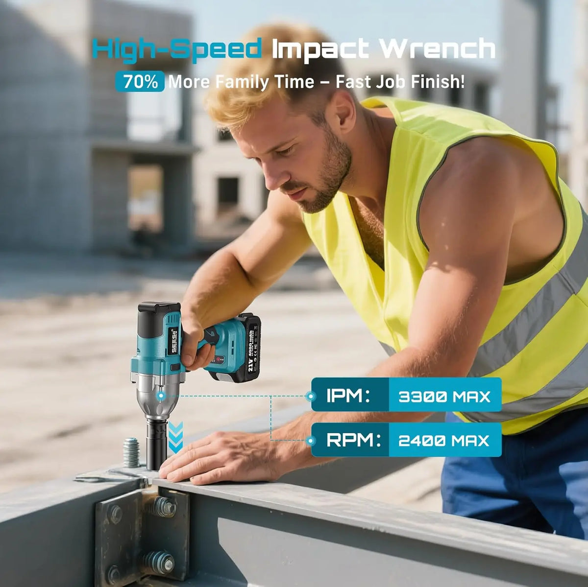 Seesii Brushless Cordless Impact Wrench With Bright LED Light