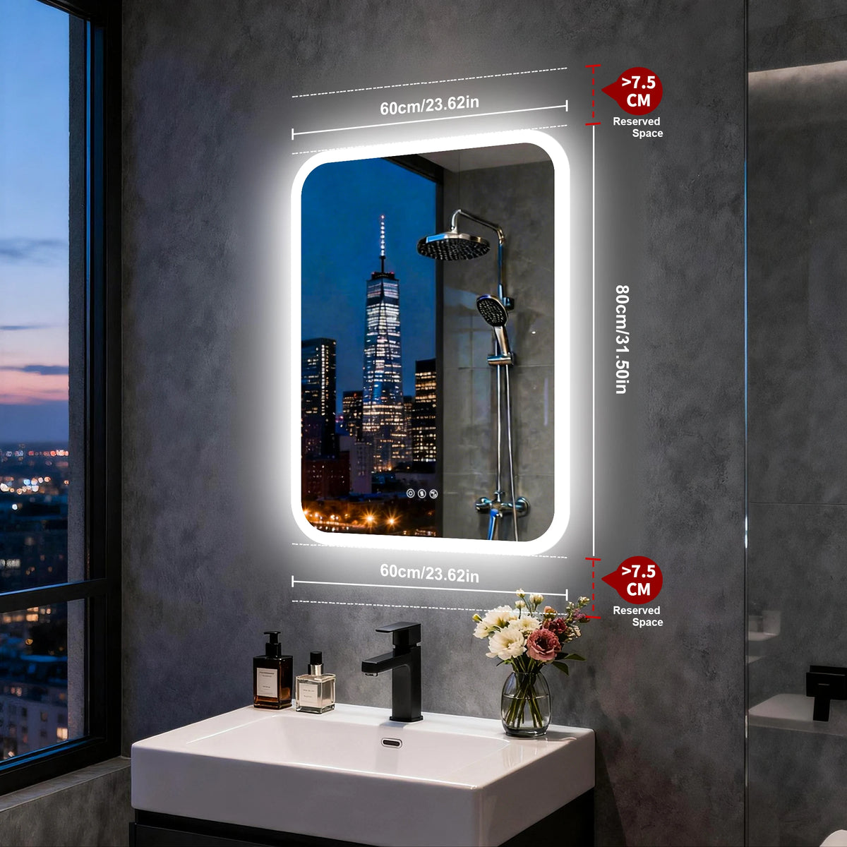 Smart LED Bathroom Mirror With Bluetooth Speakers And Touch Control