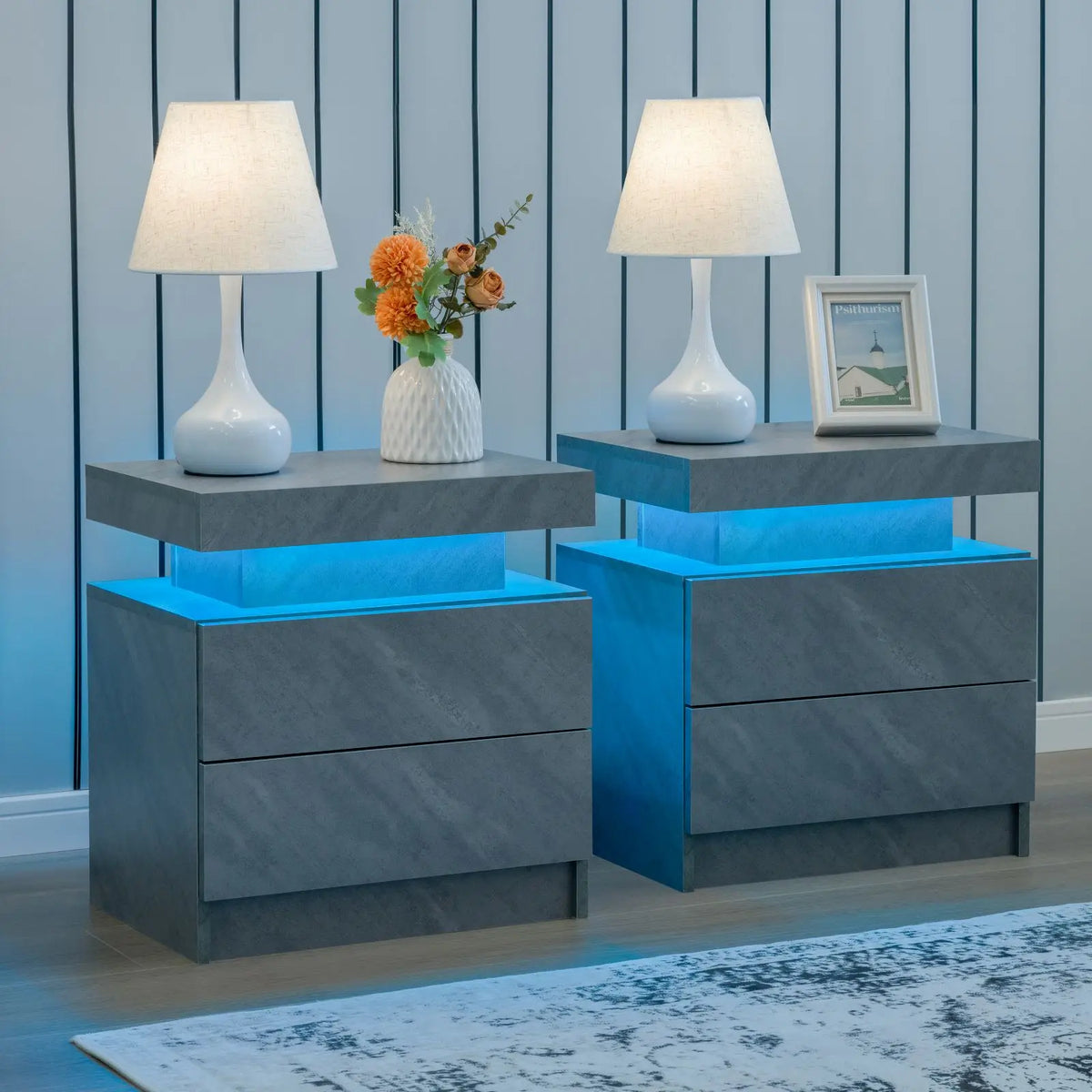 Cubehom LED Nightstand Set With Drawers For Bedroom Modern Minimalist