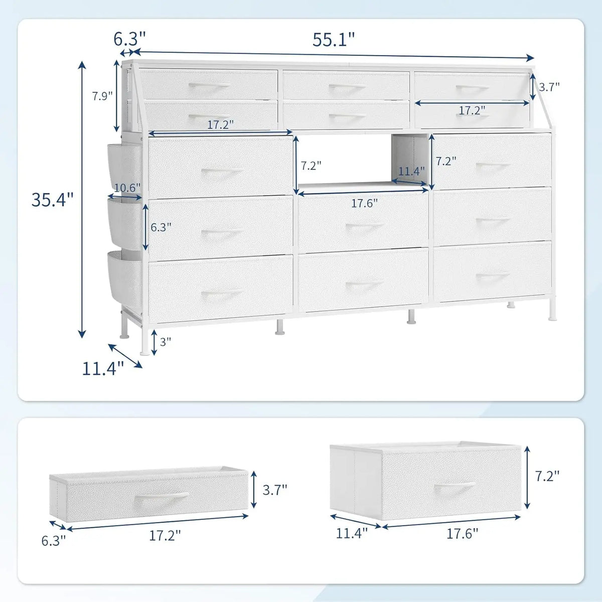 Twister CK 14 Drawer Fabric Dresser Wooden Top Bedroom Cabinet