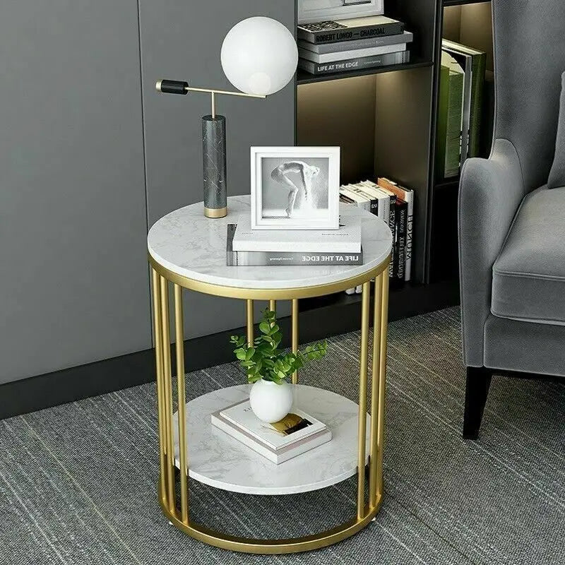 Wisfor Round Stone Tiered Side Table With Jewelry Storage