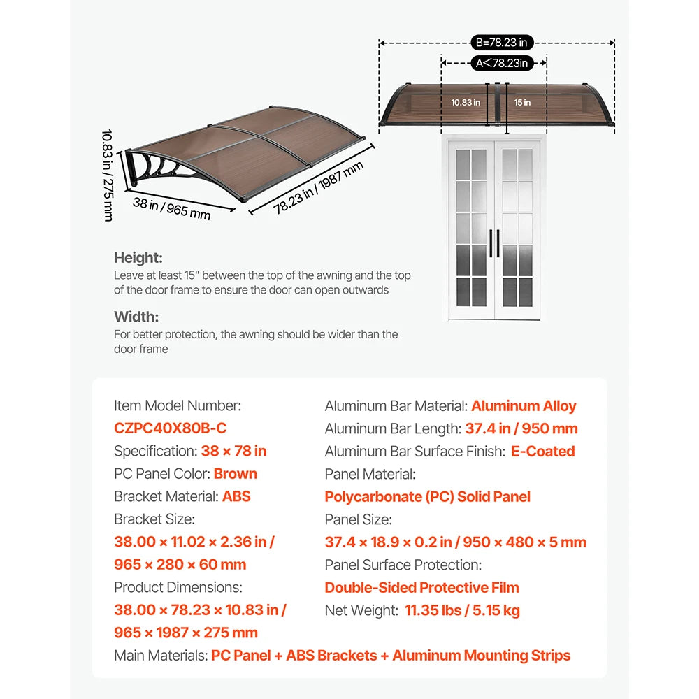 Succebuy Polycarbonate Door Canopy Abs Bracket Rain Shield