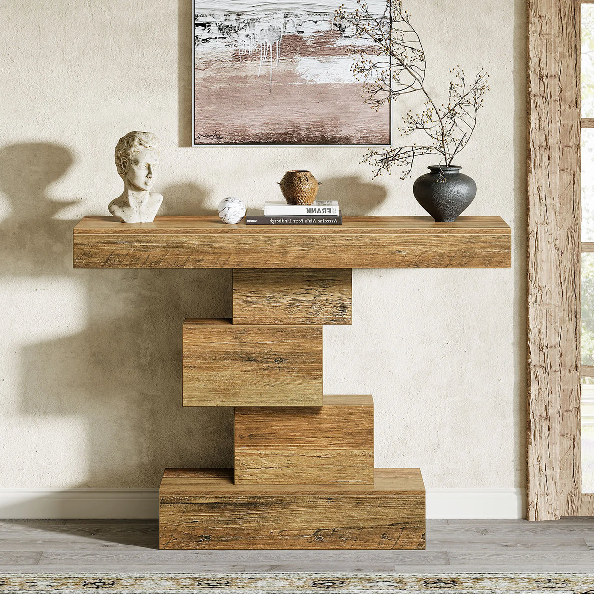 Tribesigns Farmhouse Console Table With Wooden Geometric Base