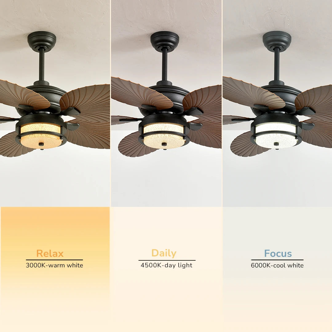 Orison 52 Inch Outdoor Ceiling Fan With Lights And Palm Leaf Blades