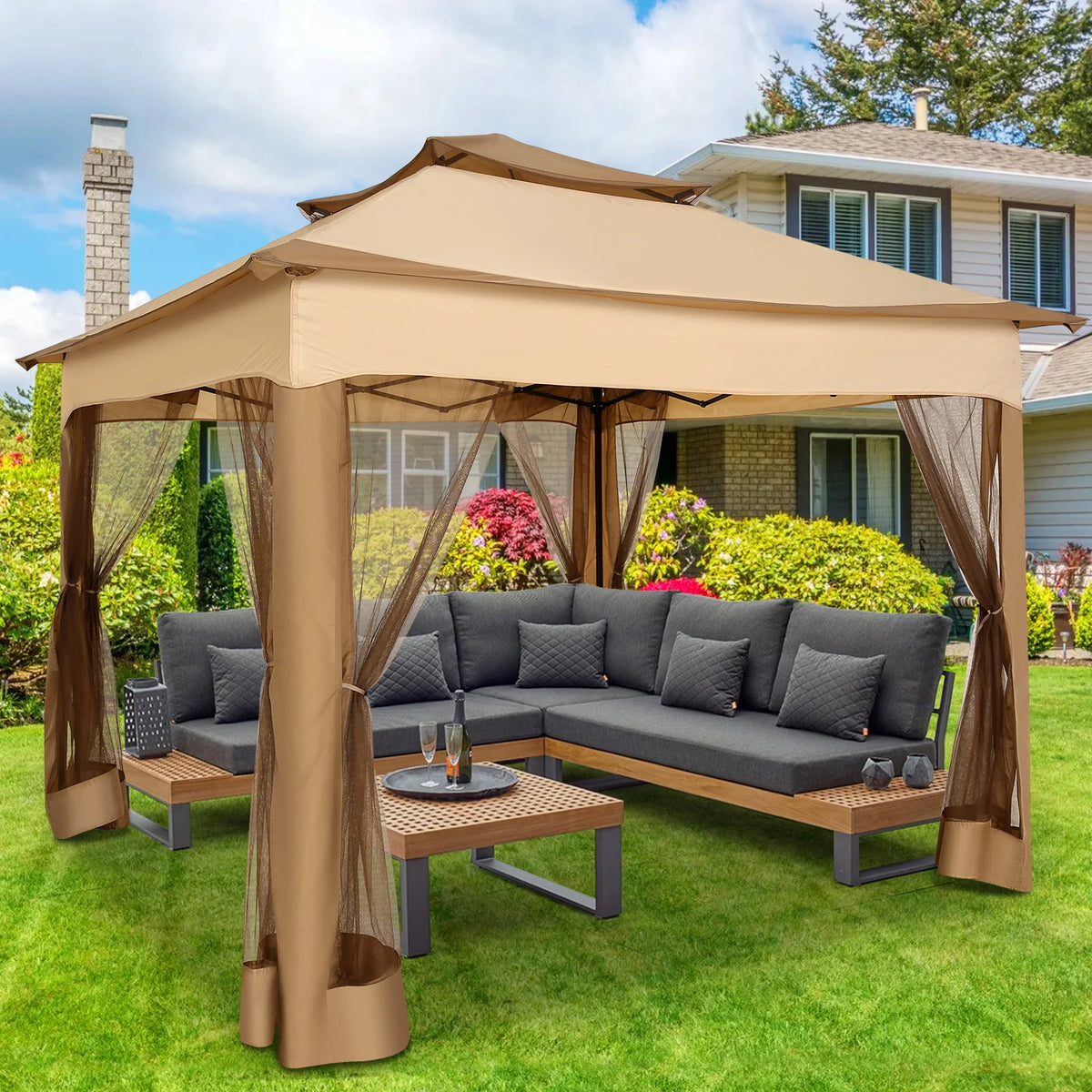 Tooluck Outdoor Pop Up Gazebo With Mosquito Netting And Ventilation