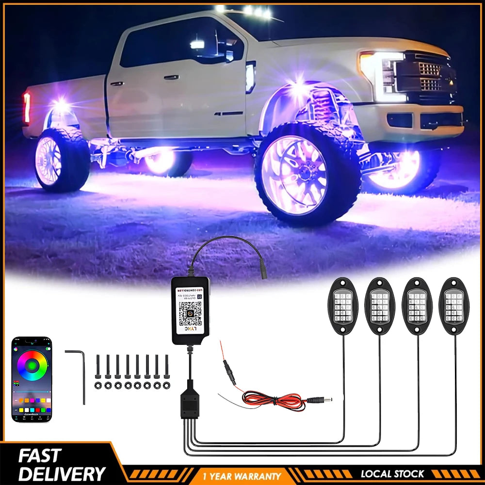Universal RGB Car LED Rock Lights With App Music Mode