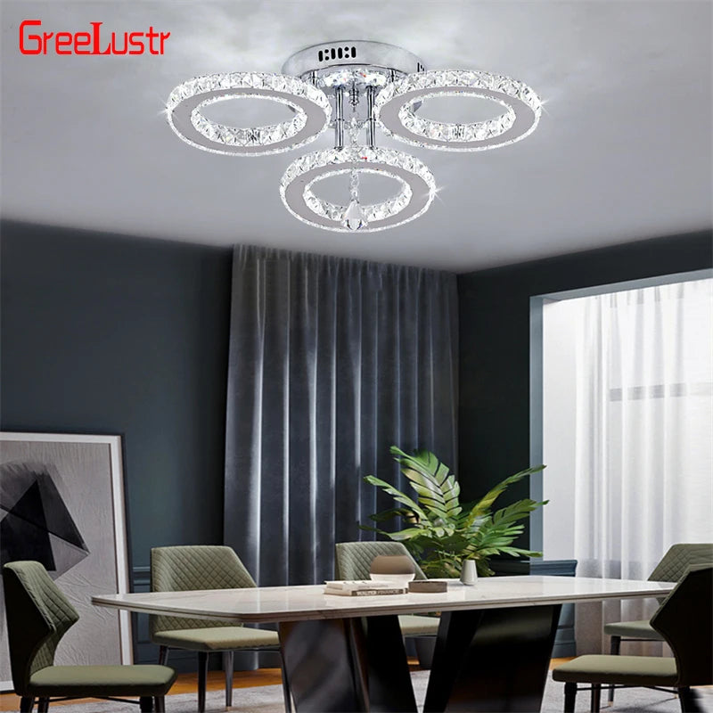 GreeLustr Modern LED Crystal Ring Pendant Chandelier Luxury Home Lighting