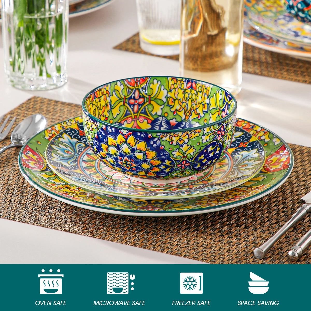 MALACASA Ceramic Bowls Set With Bohemian Floral Pattern Design