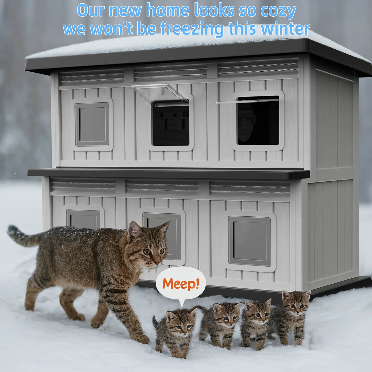 Weatherproof Dual Tier Resin Cat House For Indoor And Outdoor Use