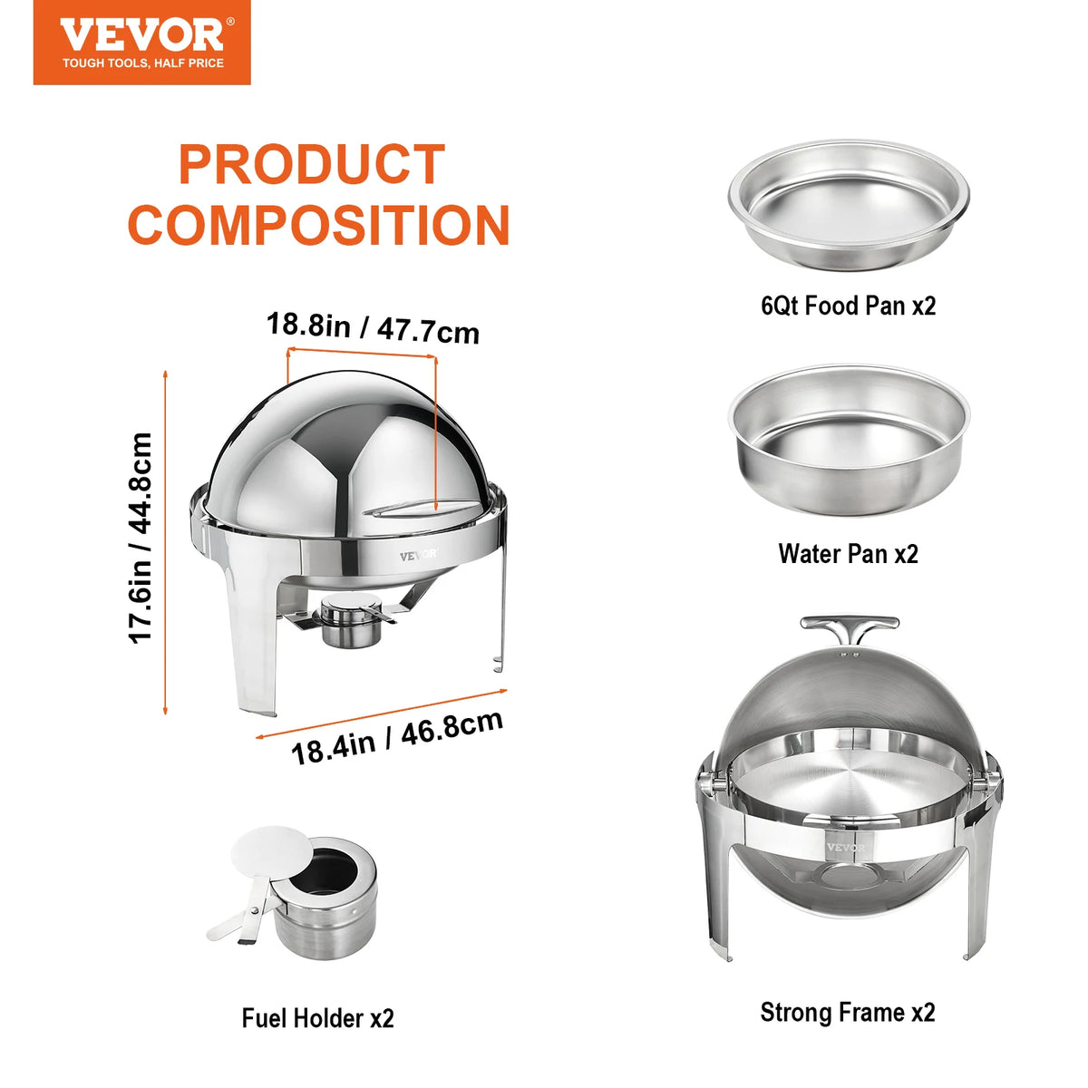 Succebuy Stainless Steel Roll Top Chafing Dish Catering Warmer