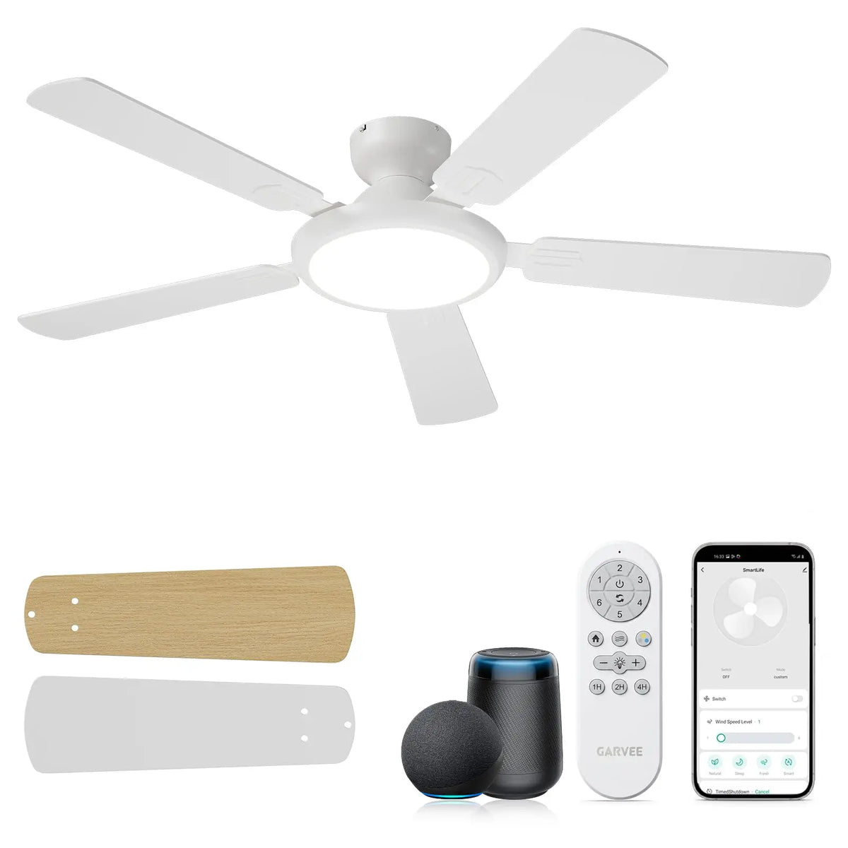 Adoolla 52 Inch Smart Ceiling Fan With Lights Low Profile
