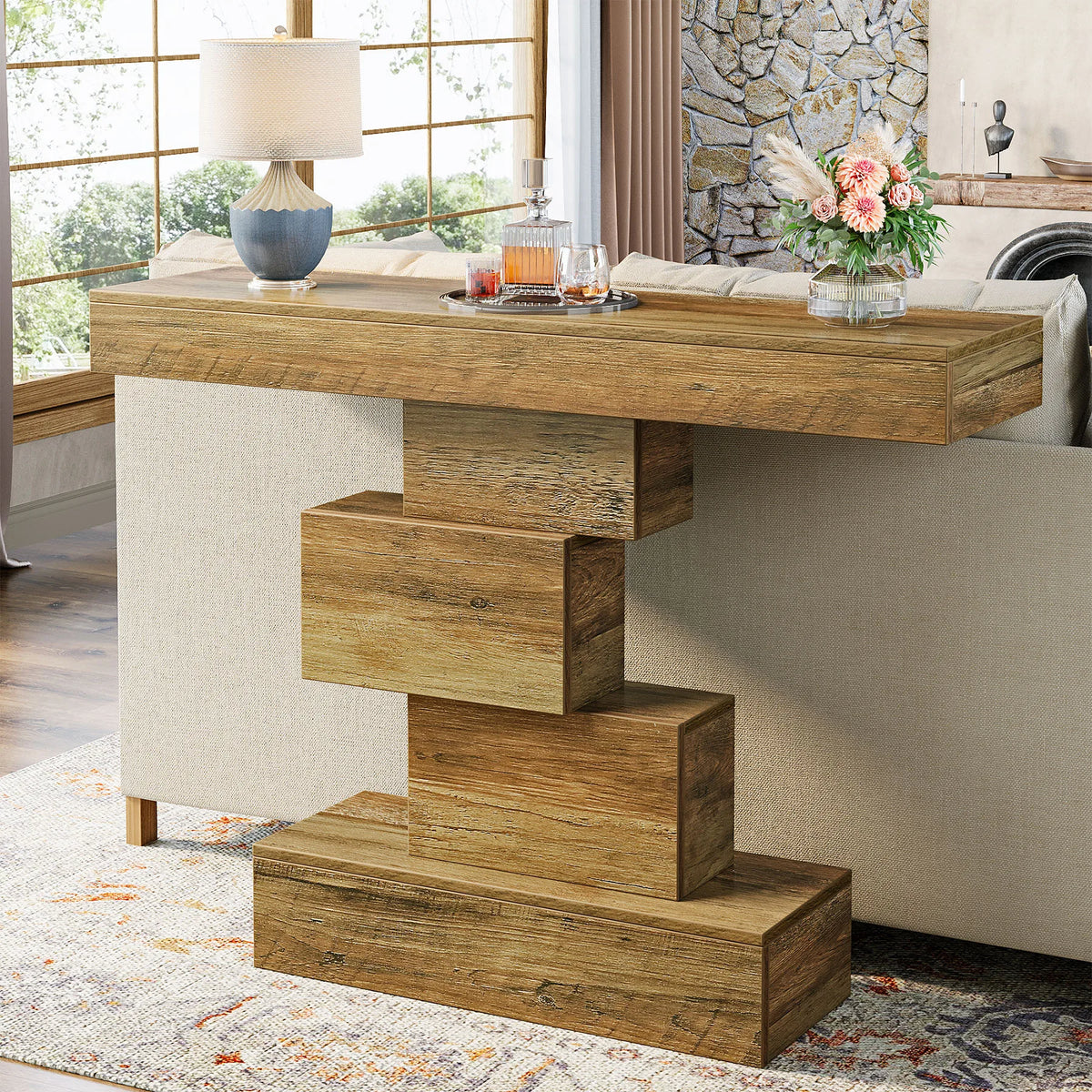 Tribesigns Farmhouse Console Table With Wooden Geometric Base