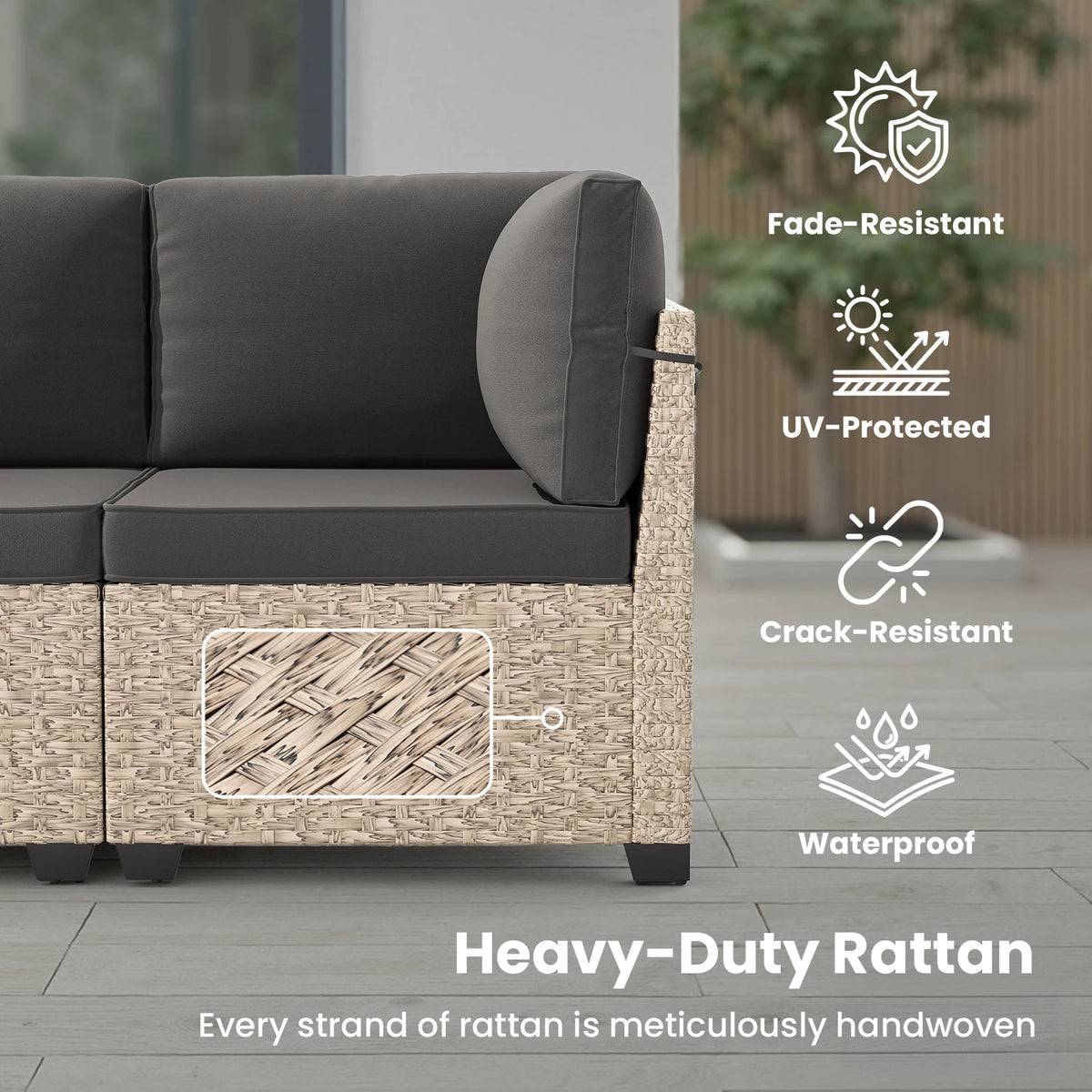 Outdoor Rattan Patio Sectional Sofa Set With Tempered Glass Table