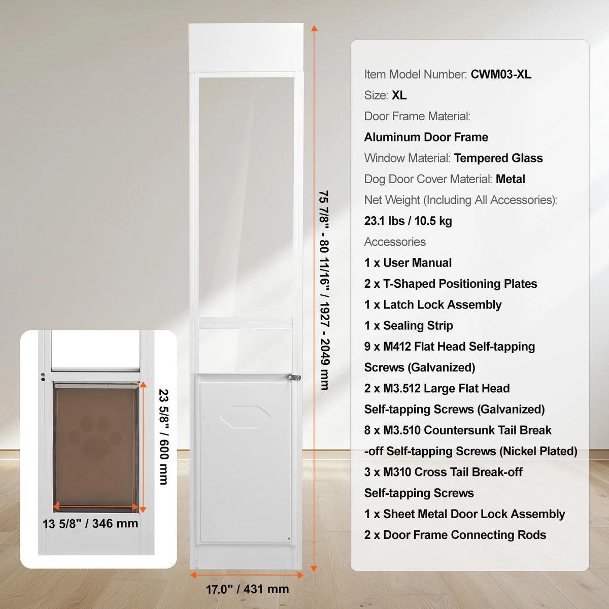 Adjustable Aluminum Frame Sliding Glass Door Pet Entry