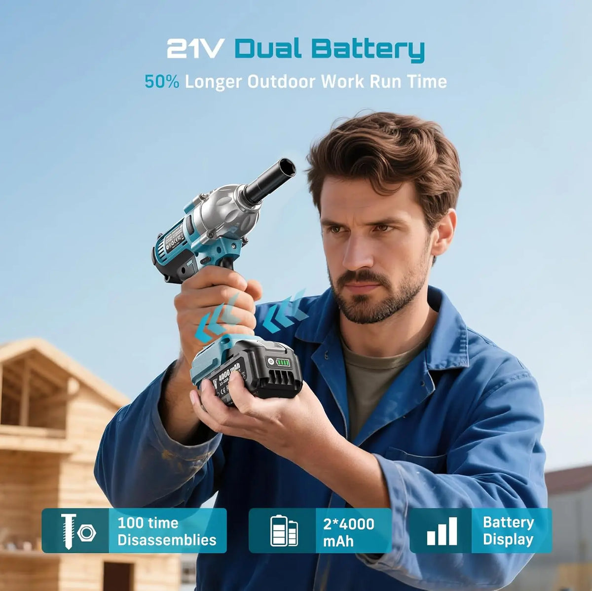 Seesii Brushless Cordless Impact Wrench With Bright LED Light