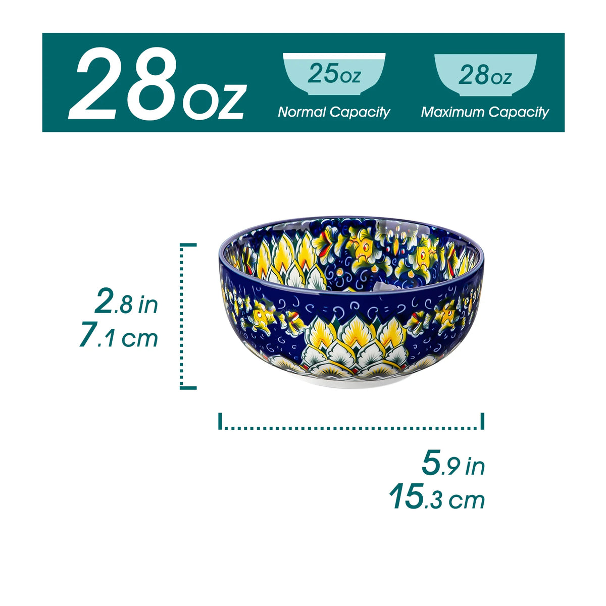 MALACASA Ceramic Bowls Set With Bohemian Floral Pattern Design