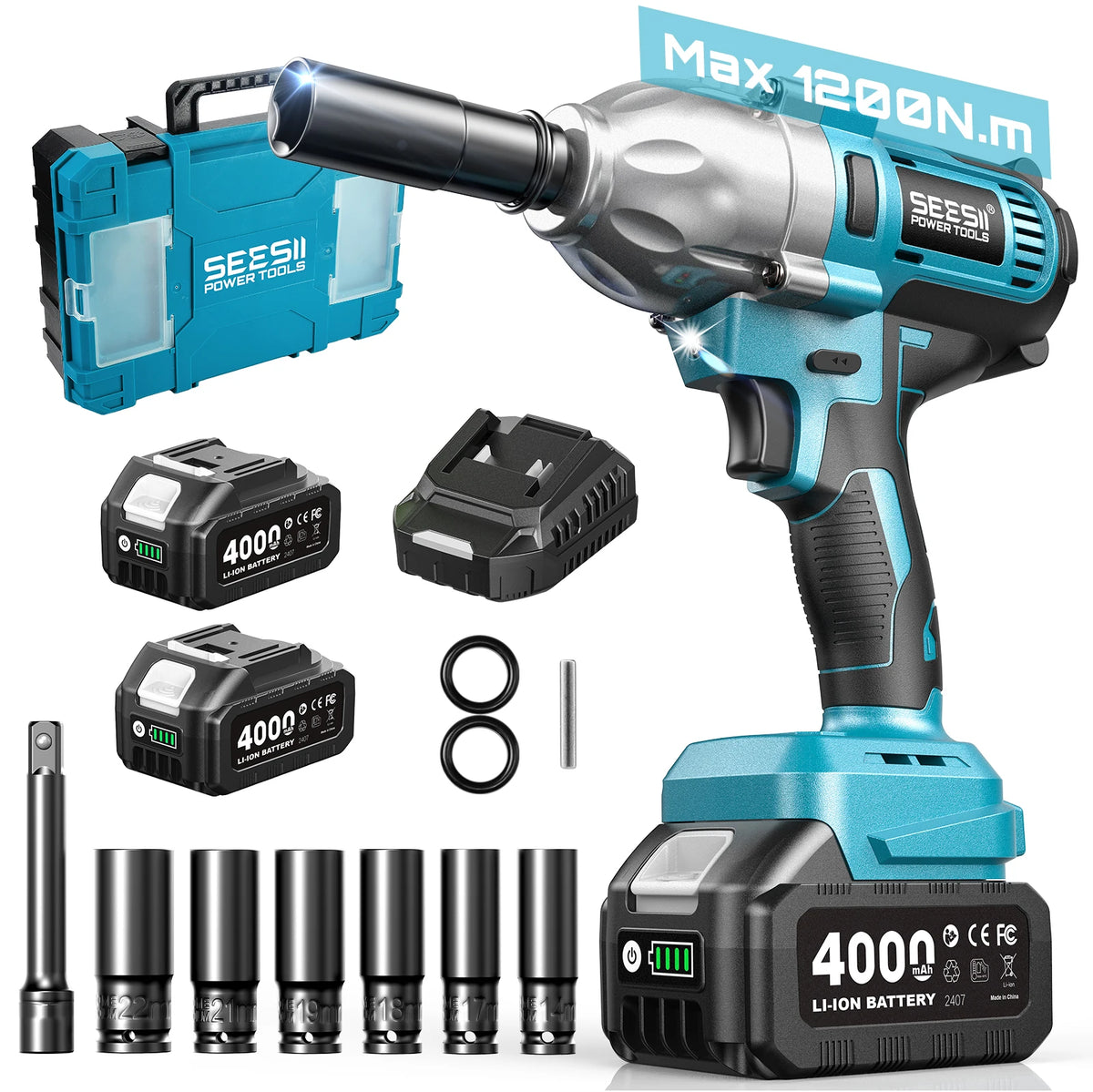 Seesii Brushless Cordless Impact Wrench With Bright LED Light