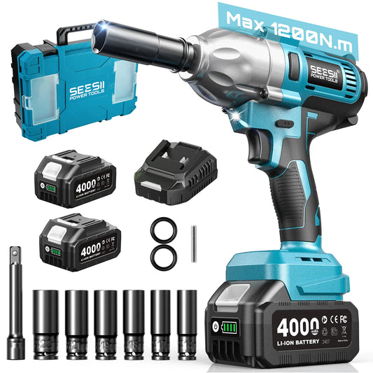 Seesii Brushless Cordless Impact Wrench With Bright LED Light