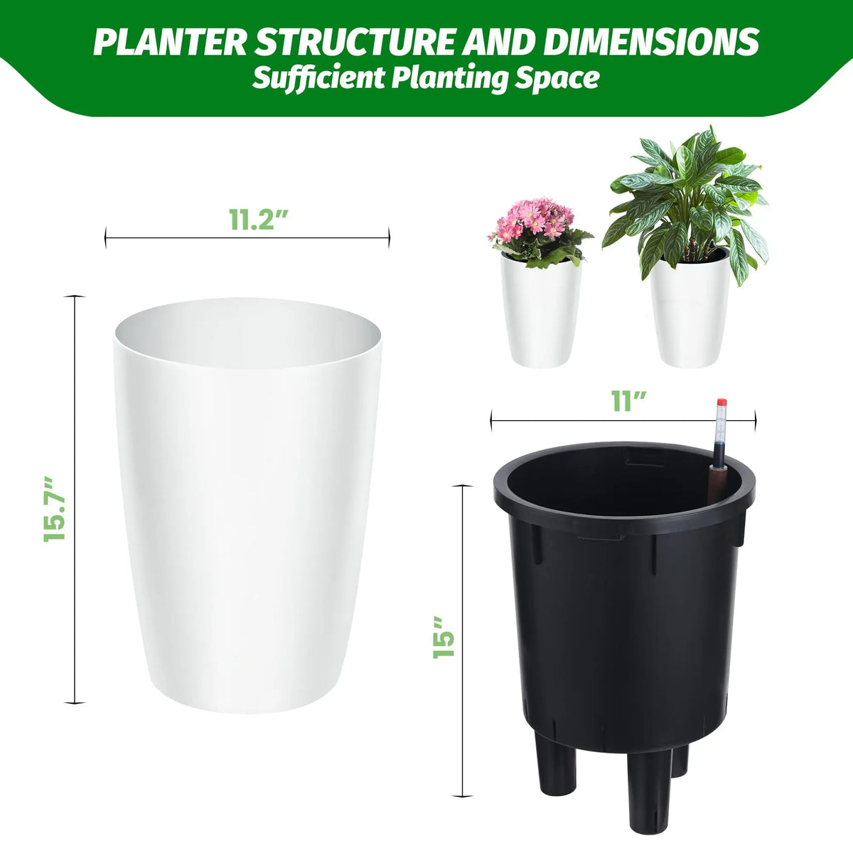 Himiss 16 Inch Self Watering Indoor Outdoor Planters Set
