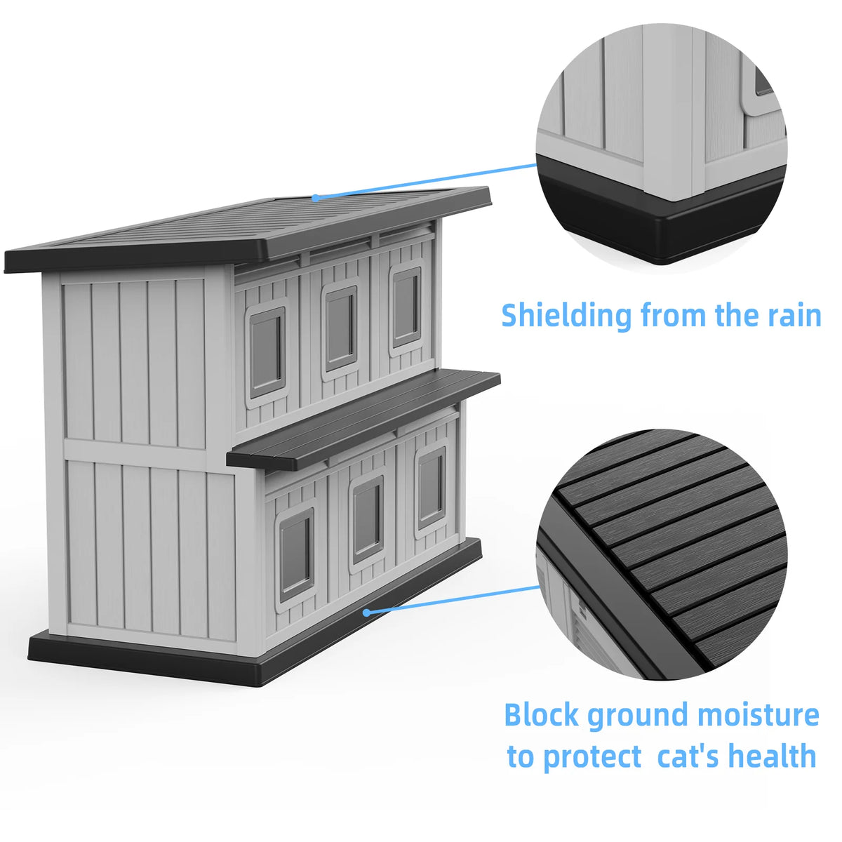 Weatherproof Dual Tier Resin Cat House For Indoor And Outdoor Use