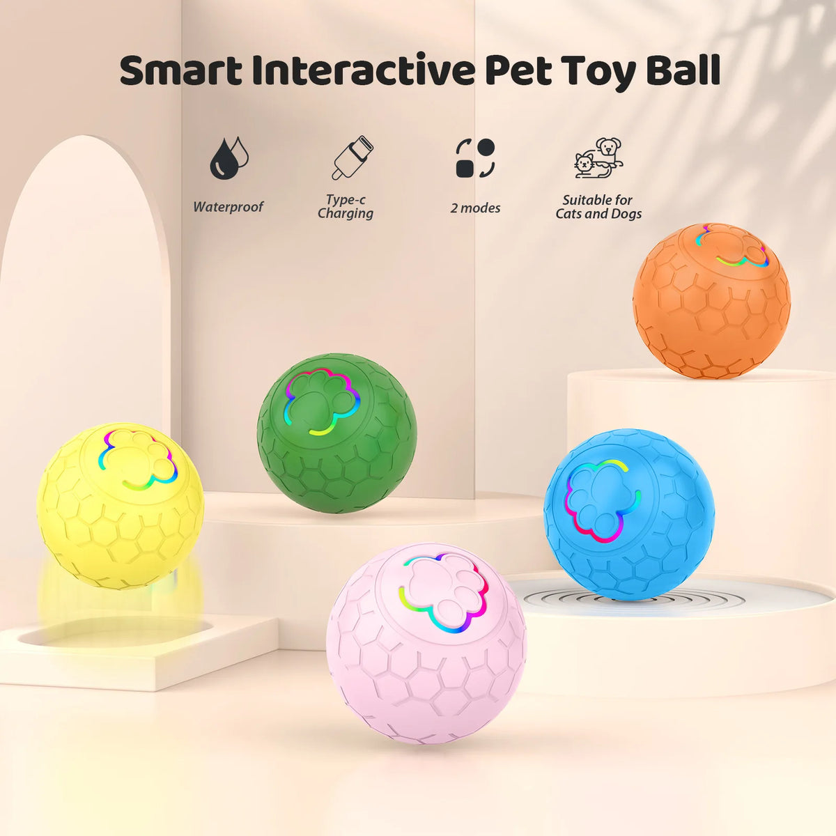 Interactive Electronic Dog Toy Ball With Automatic Rolling Lights