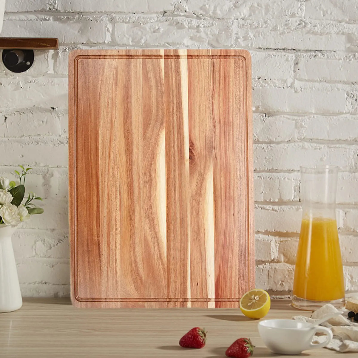 Large Wooden Cutting Board With Juice Groove For Kitchen Charcuterie