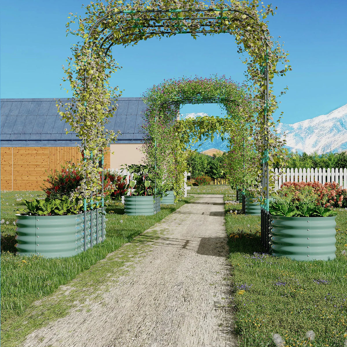 HiMISS Galvanized Raised Garden Bed With Arch Trellis
