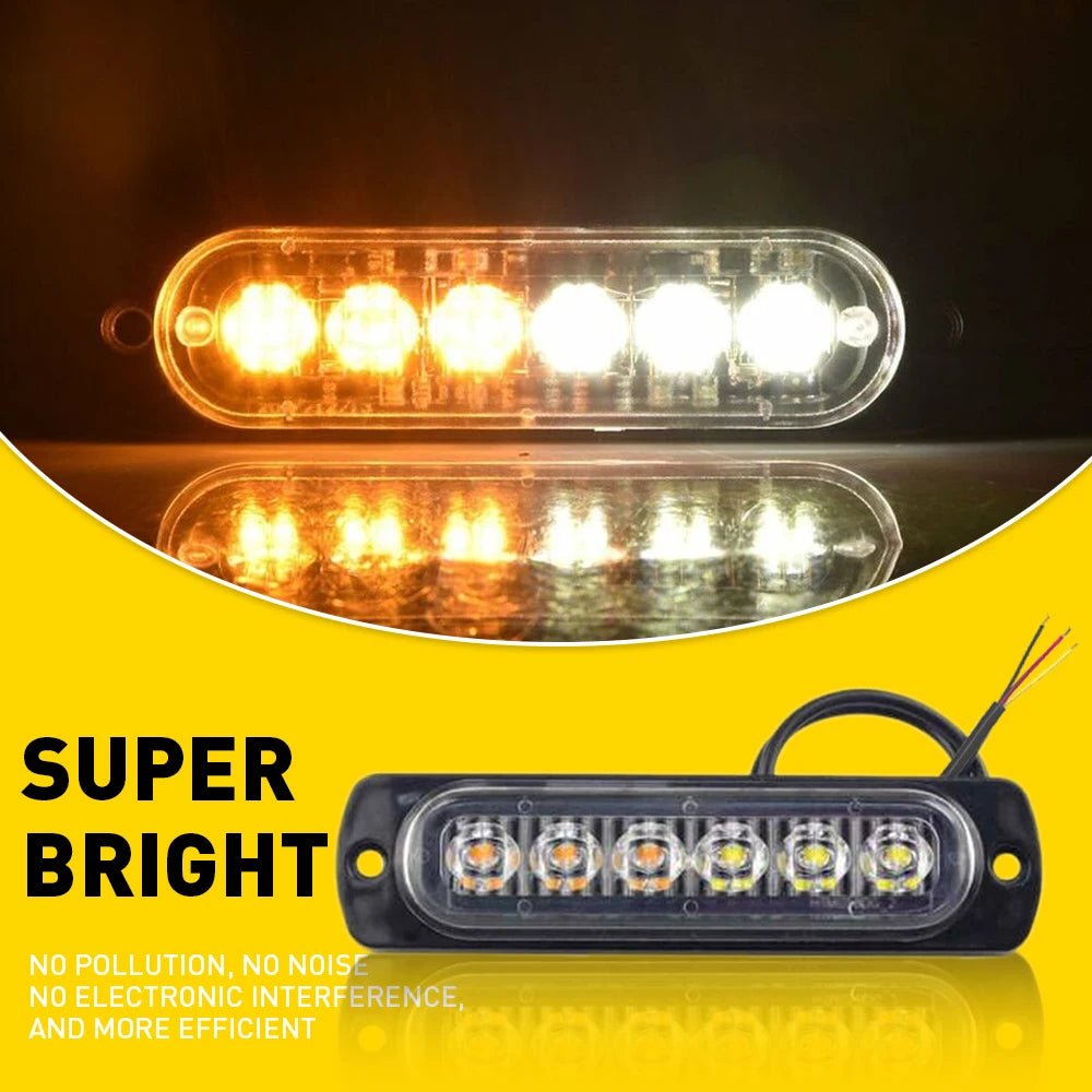 8Pc Amber White 6 Led Car Truck Emergency Hazard Flash Strobe Light