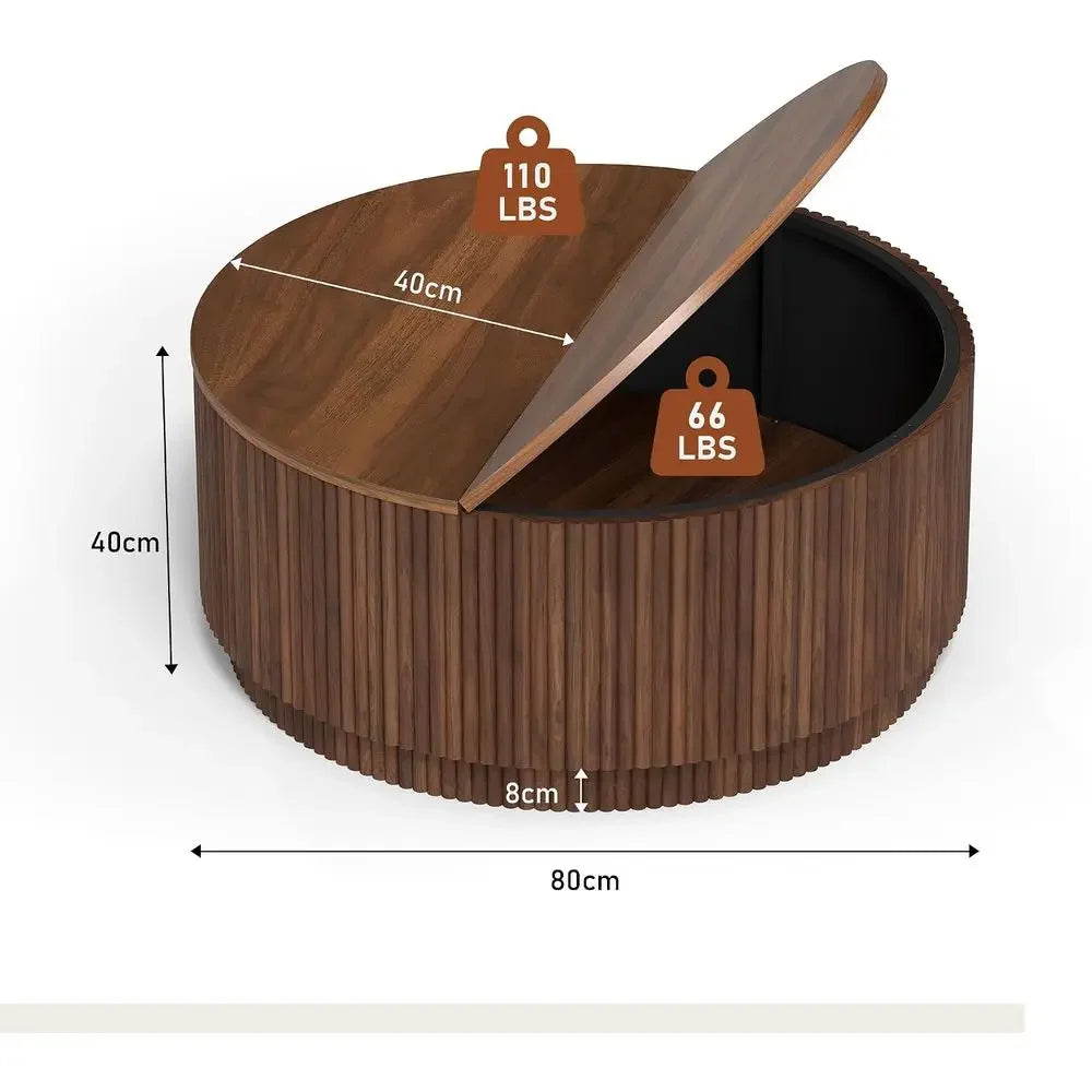 Mid Century Modern Round Wooden Coffee Table With Storage