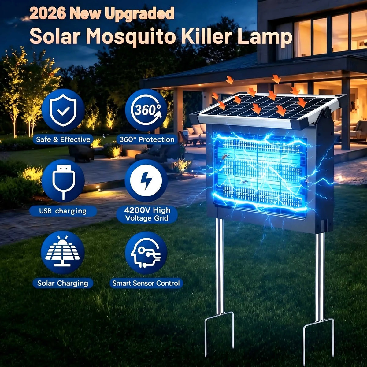 Waterproof 4500V Outdoor Solar Electric Bug Zapper For Garden