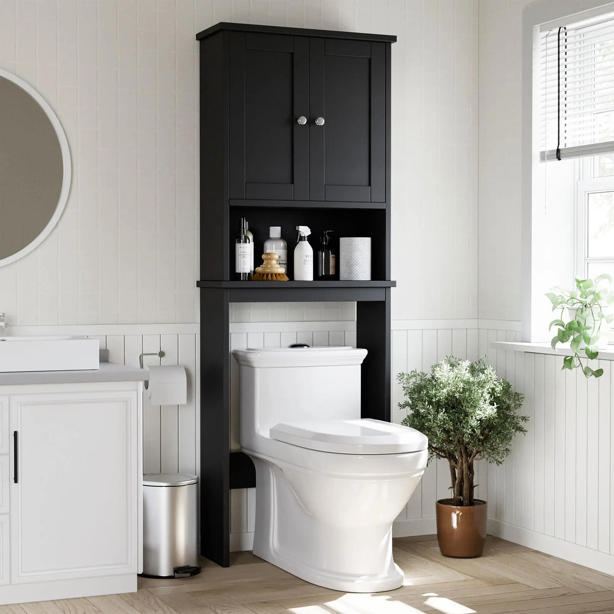 XIUWO Over Toilet Storage Cabinet Bathroom Organizer Anti Tip Device
