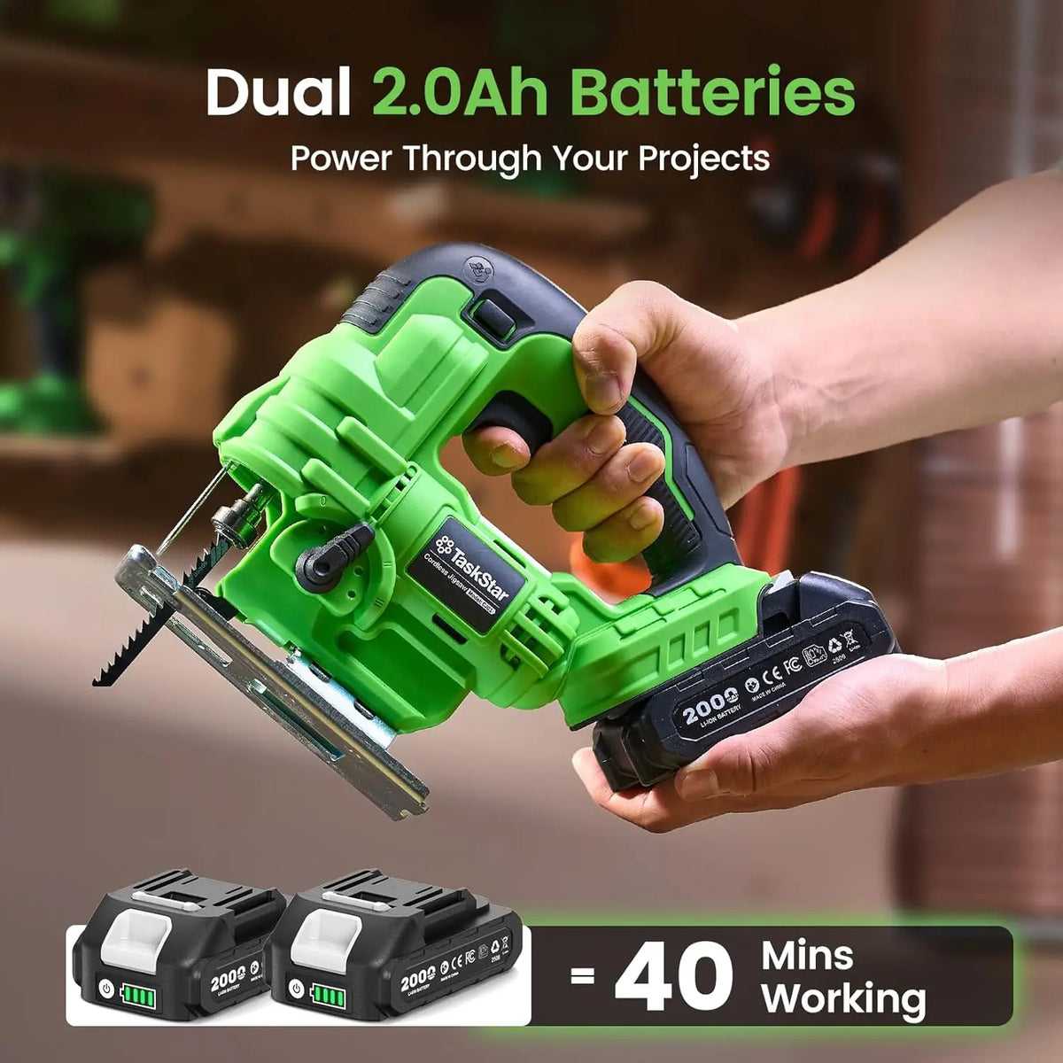 Taskstar Cordless Brushless Jigsaw Tool With 2 Batteries Makita Compatible