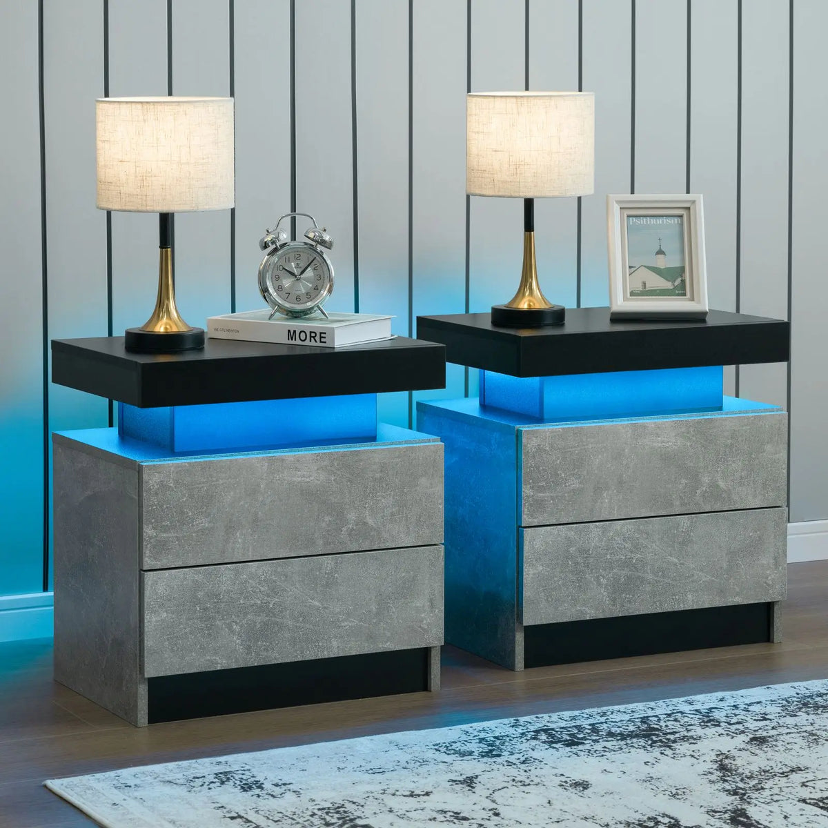 Cubehom LED Nightstand Set With Drawers For Bedroom Modern Minimalist