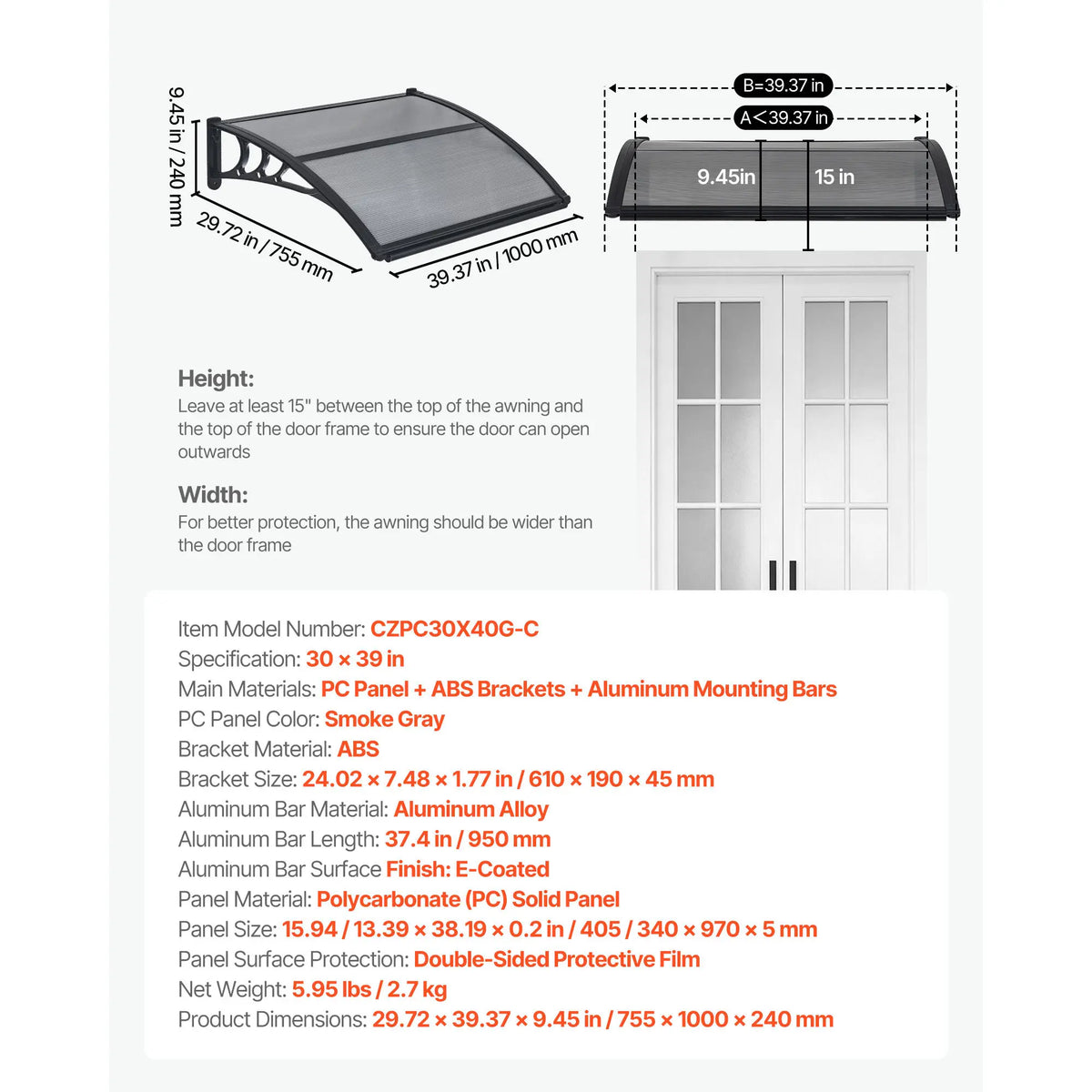 Succebuy Polycarbonate Door Canopy Abs Bracket Rain Shield