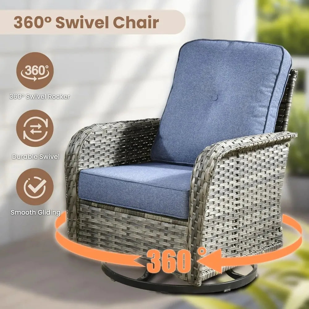 5 Piece Outdoor Wicker Patio Swivel Conversation Sofa Set