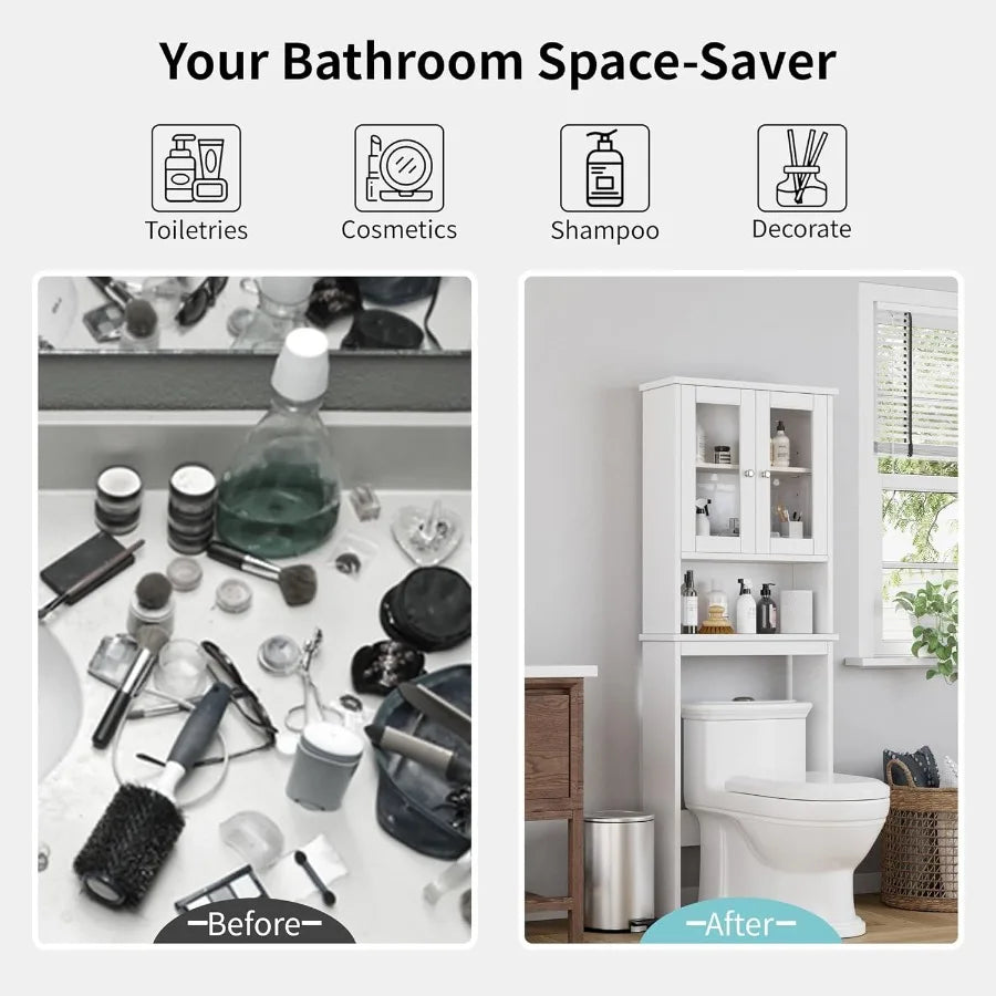 XIUWO Over Toilet Storage Cabinet Bathroom Organizer Anti Tip Device