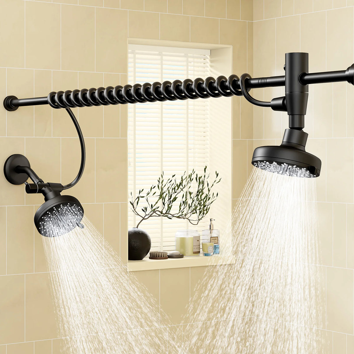 Dual Stainless Steel Shower Head With Adjustable Wall Slider