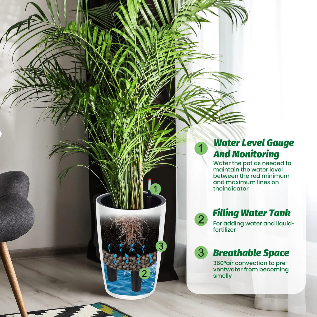 Himiss 16 Inch Self Watering Indoor Outdoor Planters Set