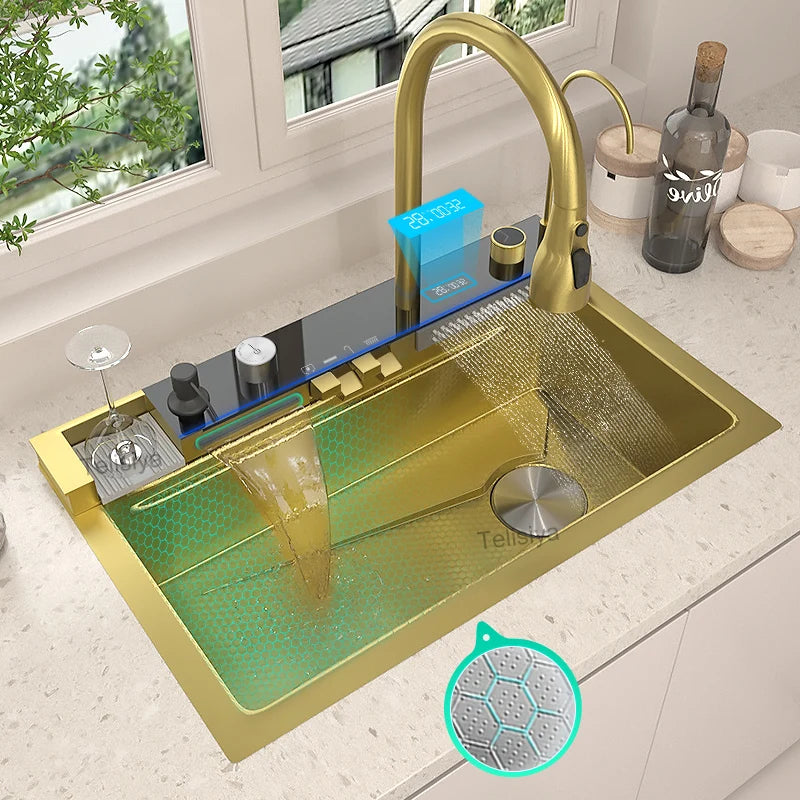 Telisiya Stainless Steel Waterfall Single Bowl Kitchen Sink Display