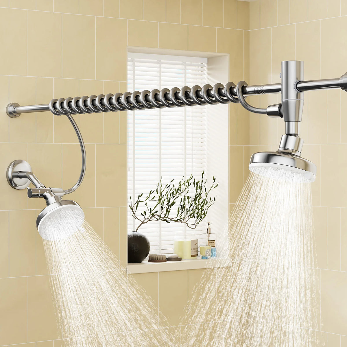 Dual Stainless Steel Shower Head With Adjustable Wall Slider
